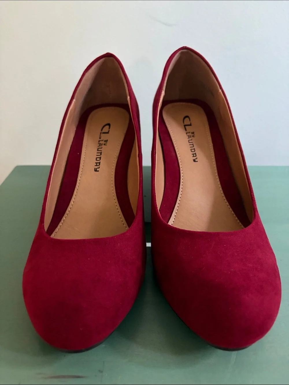 CL by Laundry Deep Red  Suede Wedge Pumps 7 / 7.5
